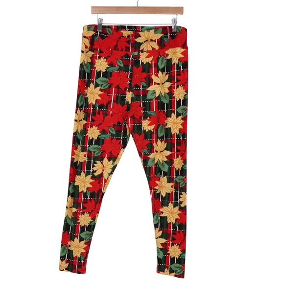 LuLaRoe Pants - LuLaRoe Leggings Red Yellow Poinsettia Plaid Christmas Holiday Floral Soft